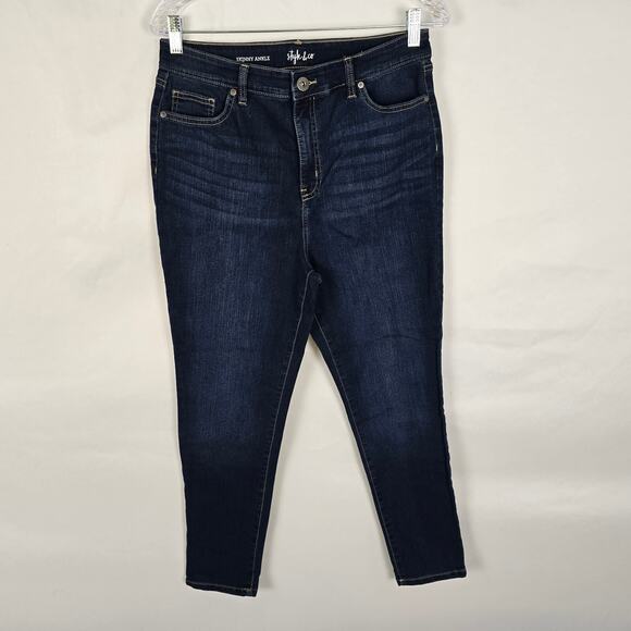 Style & Co Jeans Women's 12P Blue Dark Wash Skinny Ankle - Picture 1 of 16